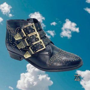 Office London Lucky Charm Black Leather Gold Studded Chelsea Boots 39